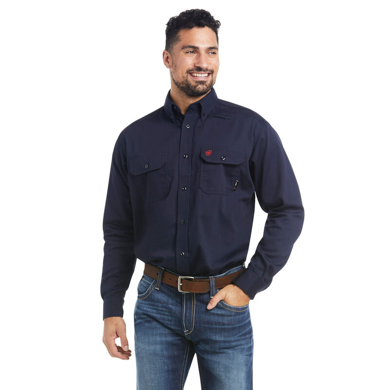 Camisas Ariat Fr Solid Work Azul Marino Hombre - Chile 381-ZEUIWV